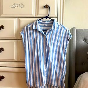 Old Navy Blue/White vertical stripped button up front with cap sleeves.